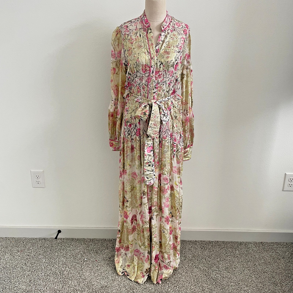 Hemant & Nandita Dress Women S Tara Shirt Floral Maxi Semi Sheer Romantic Garden